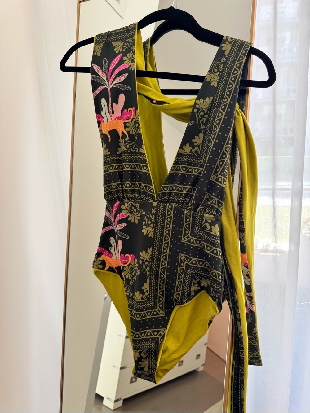 Fiory Olive Green & yellow One-Piece Swimsuit with Pink Accent Print